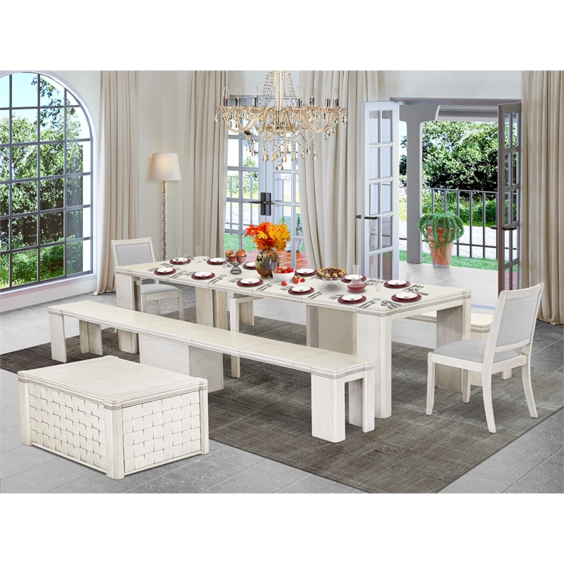 East West Furniture Xtenczar 6-Piece Extendable Dining Set in White Finish