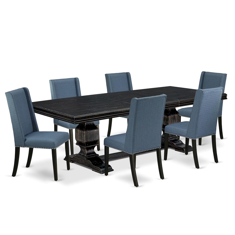 East West Furniture Northcliffe 7-Piece Dining Table Set in Black Finish