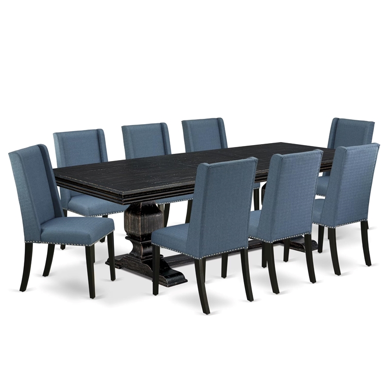 East West Furniture Northcliffe 9-Piece Kitchen Table Set in Black Finish