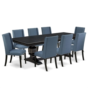 East West Furniture Northcliffe 9-Piece Kitchen Table Set in Black Finish