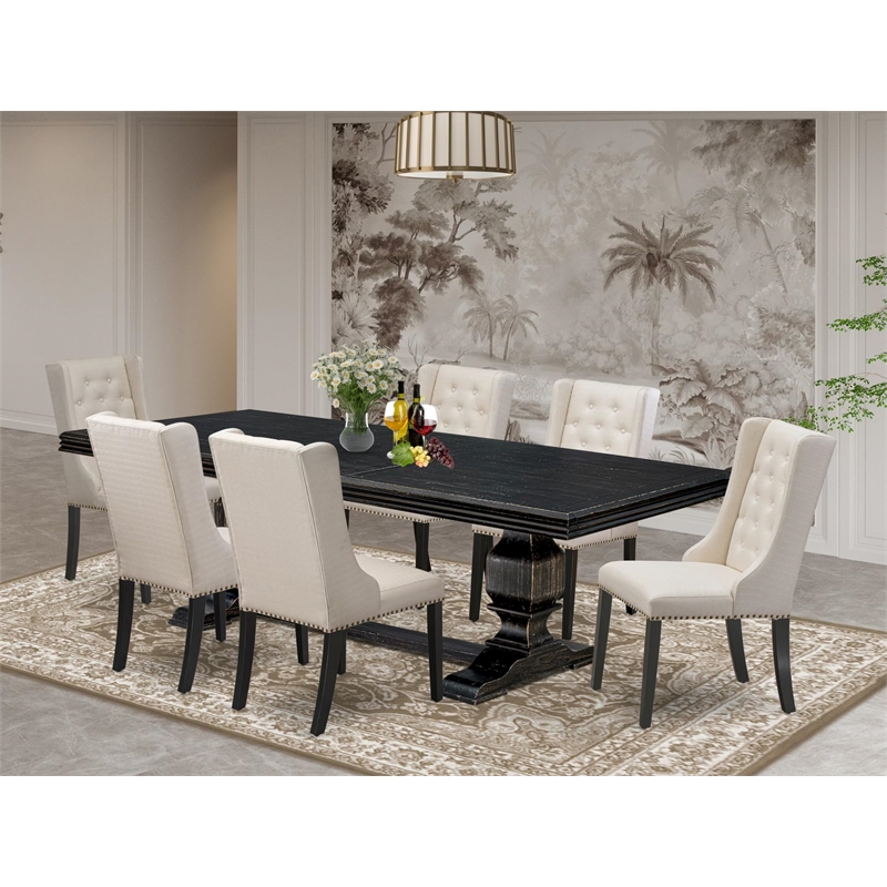 East West Furniture Northcliffe 7-Piece Dining Table Set in Black Finish