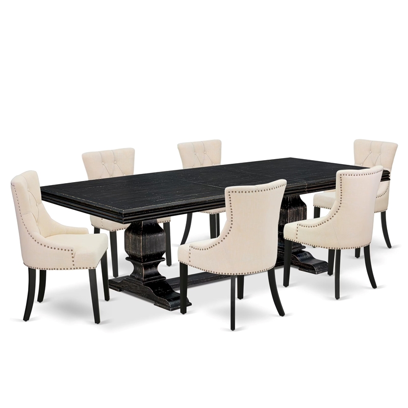 East West Furniture Northcliffe 7-Piece Dining Table Set in Black Finish