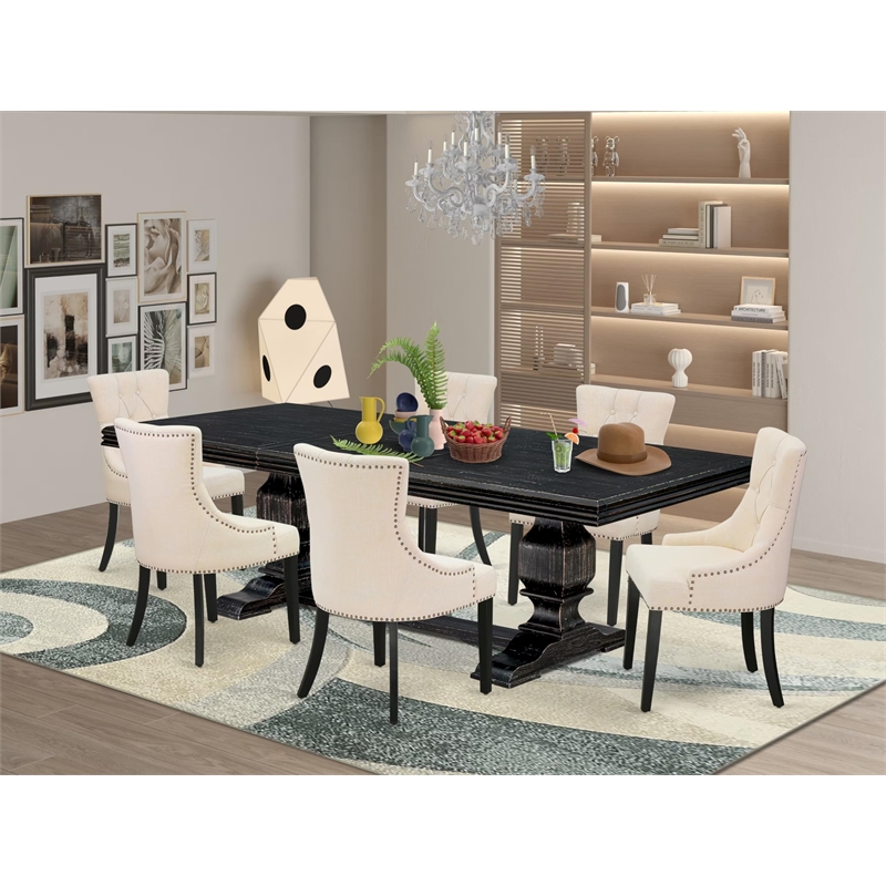 East West Furniture Northcliffe 7-Piece Dining Table Set in Black Finish