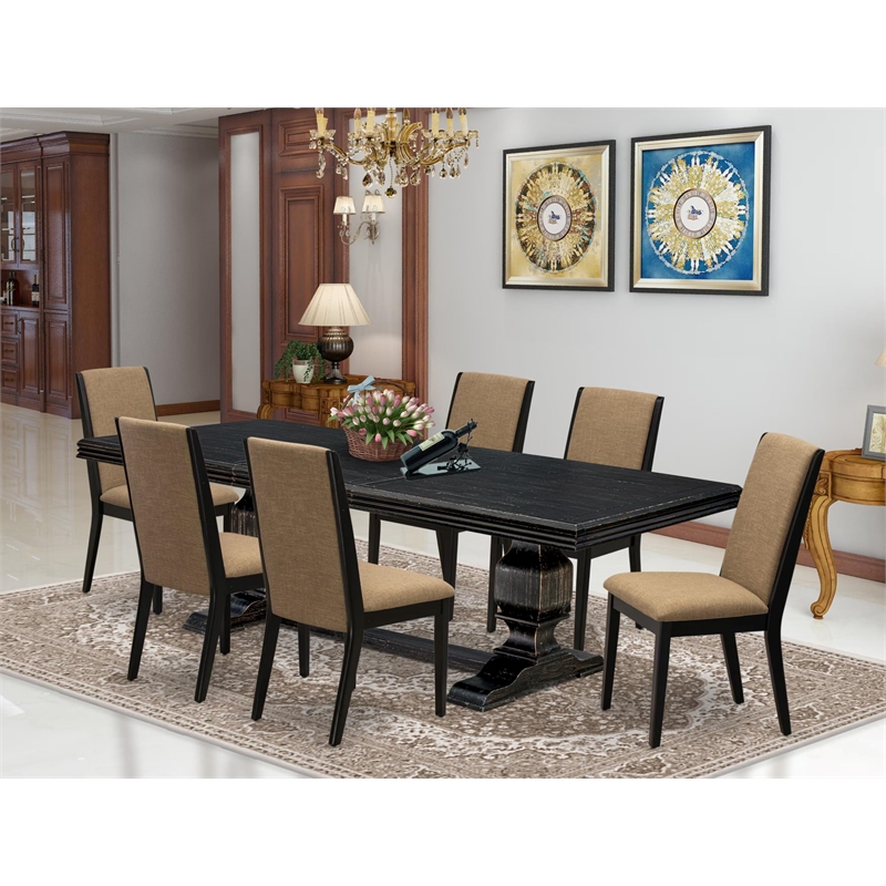 East West Furniture Northcliffe 7 Pieces Kitchen Table Set in Black Finish