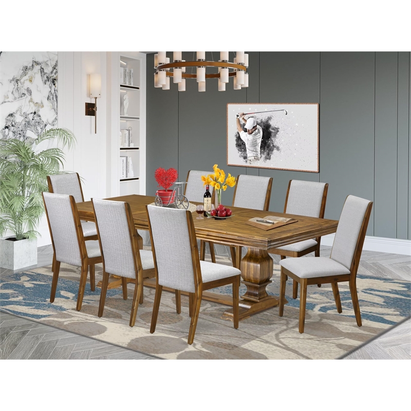 East West Furniture Northcliffe 9-Pc Extendable Kitchen Table Set in Walnut