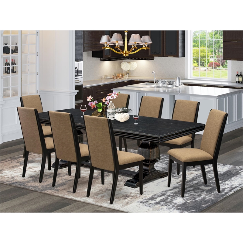 East West Furniture Northcliffe 9 Pieces Dining Set in Black Finish