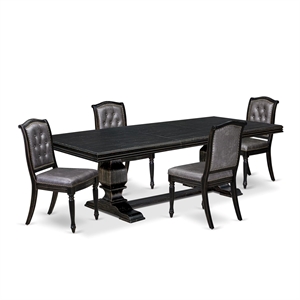 East West Furniture Northcliffe 5-Piece Dining Table Set in Black Finish