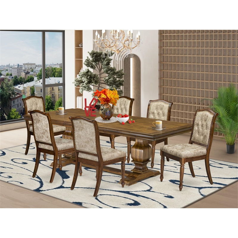 East West Furniture Northcliffe 7-Pc Extendable Modern DiningTable Set in Walnut
