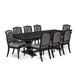 East West Furniture Northcliffe 9-Piece Dining Table Set in Black Finish