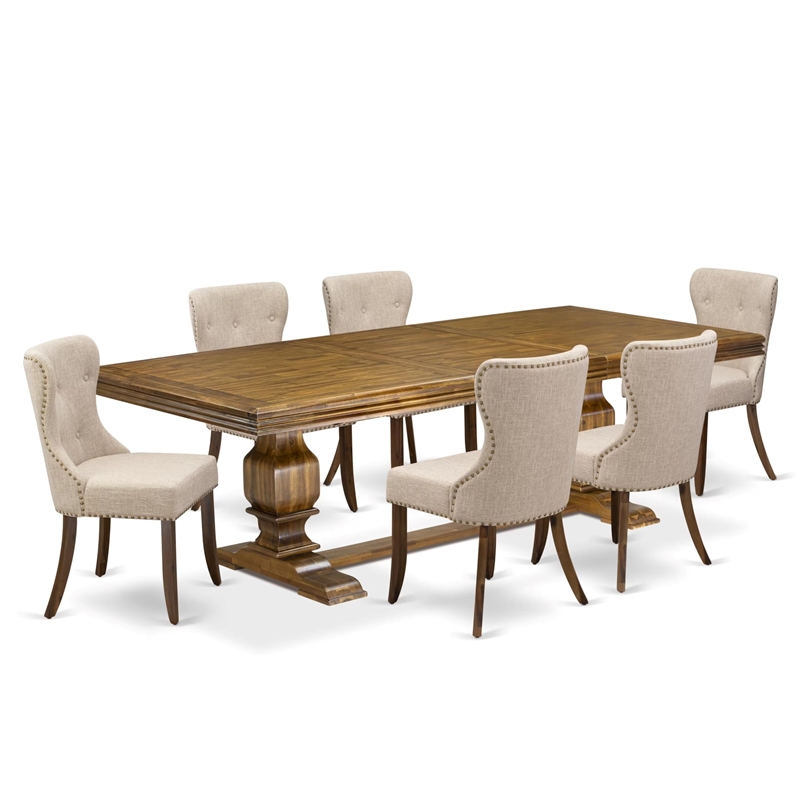 East West Furniture Northcliffe 7-Piece Dining Table Set in Walnut Finish