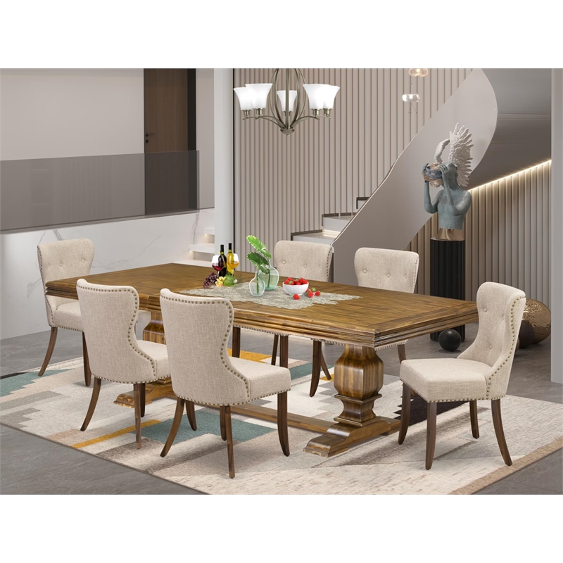 East West Furniture Northcliffe 7-Piece Dining Table Set in Walnut Finish