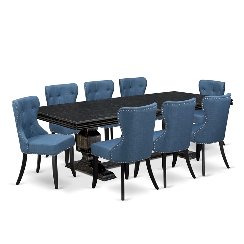 East West Furniture Northcliffe 9-Piece Kitchen Table Set in Black Finish