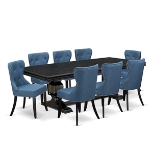 East West Furniture Northcliffe 9-Piece Kitchen Table Set in Black Finish