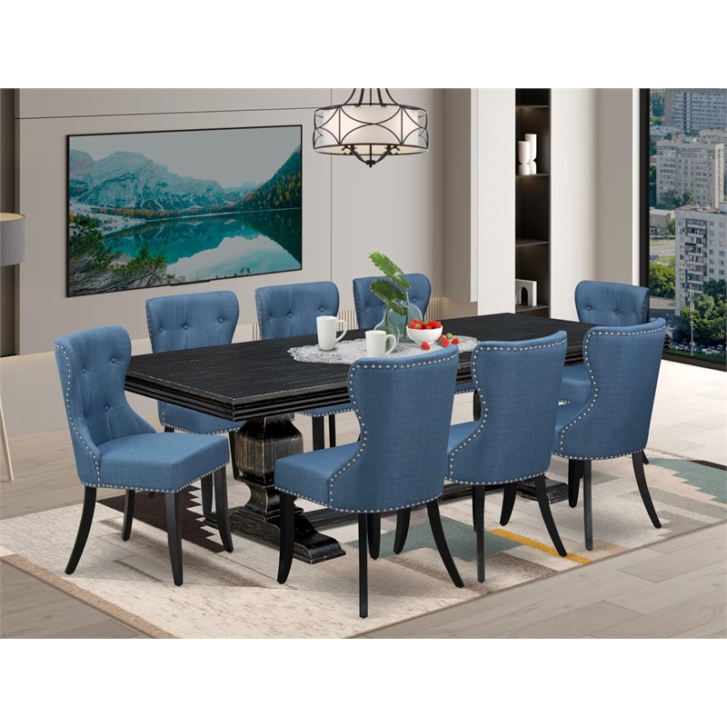 East West Furniture Northcliffe 9-Piece Kitchen Table Set in Black Finish