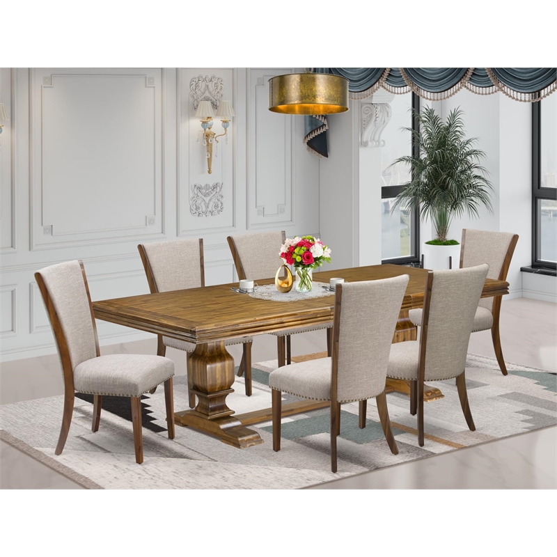 East West Furniture Northcliffe 7-Piece Dining Table Set in Walnut Finish