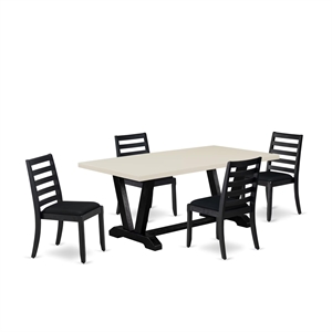 East West Furniture V-Style 5 Piece A Dining Room Table Set in Linen White
