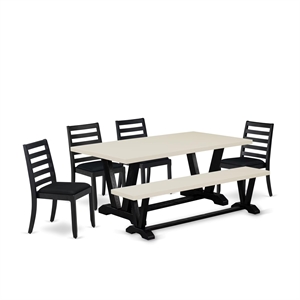 East West Furniture V-Style 6 Piece Dining Table Set in Linen White Finish
