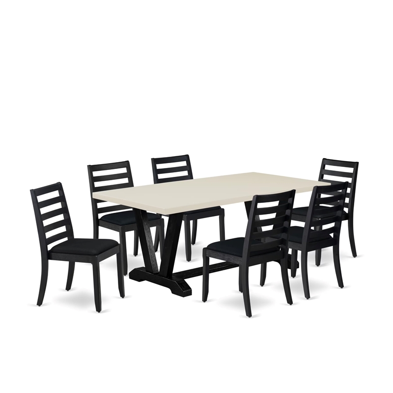 East West Furniture V-Style 7 Piece A Kitchen Table Set in Linen White Finish