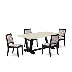 East West Furniture V-Style 5-Piece Dining Table Set in Linen White Finish