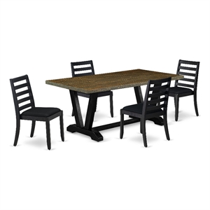 East West Furniture V-Style 5-Piece Dining Room Set in Distressed Jacobean