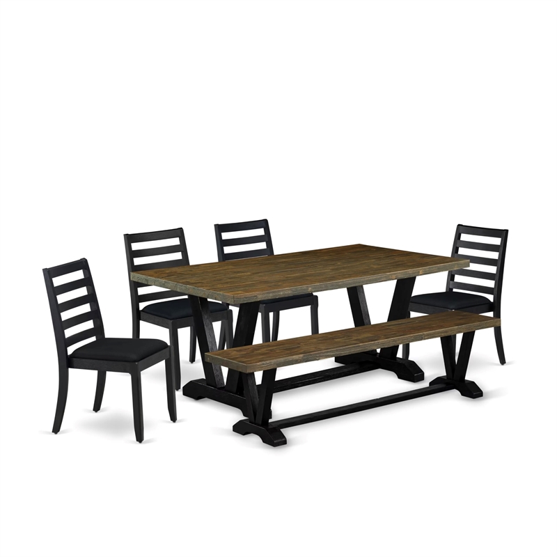 East West Furniture V-Style 6-Pc Mid Century Kitchen Set in Distressed Jacobean