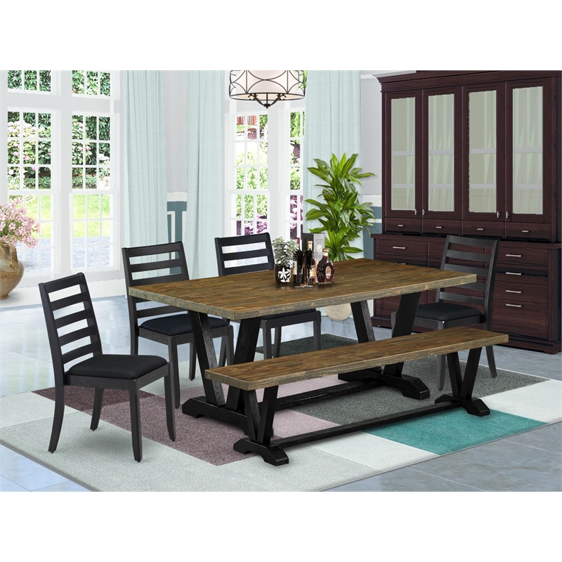 East West Furniture V-Style 6-Pc Mid Century Kitchen Set in Distressed Jacobean