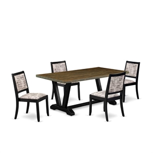 East West Furniture V-Style 5-Piece Modern Dining Set in Distressed Jacobean