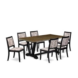 East West Furniture V-Style 7-Pc Modern Dining Table Set in Distressed Jacobean