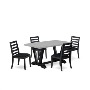 East West Furniture V-Style 5-Piece Dining Table Set in Cement Finish