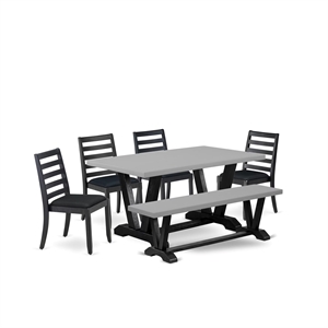 East West Furniture V-Style 6-Piece Kitchen Table Set in Cement Finish