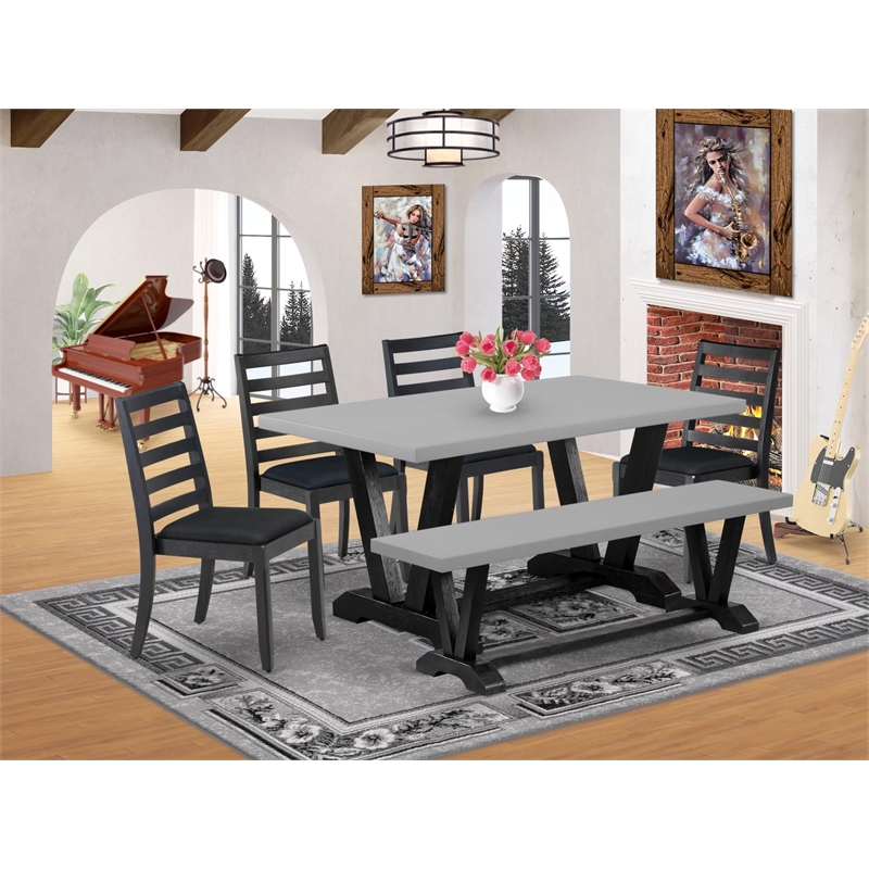 East West Furniture V-Style 6-Piece Kitchen Table Set in Cement Finish