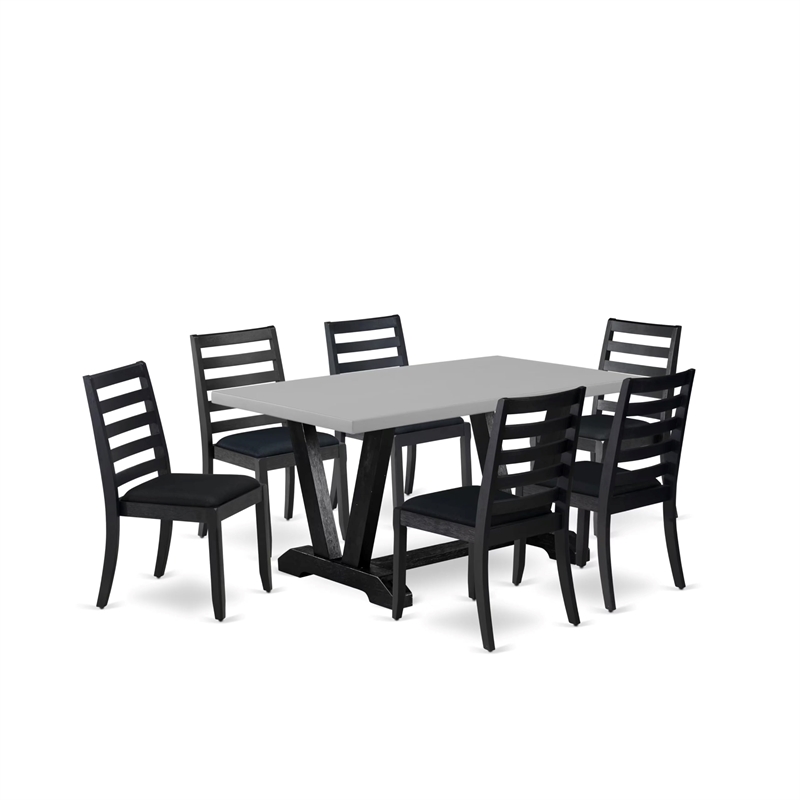 East West Furniture V-Style 7-Piece Modern Dining Table Set in Cement Finish