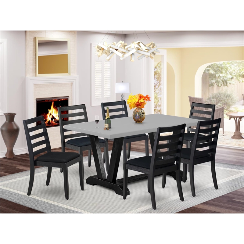 East West Furniture V-Style 7-Piece Modern Dining Table Set in Cement Finish