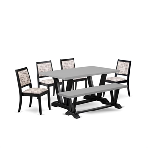 East West Furniture V-Style 6-Piece Dining Table Set in Cement Finish