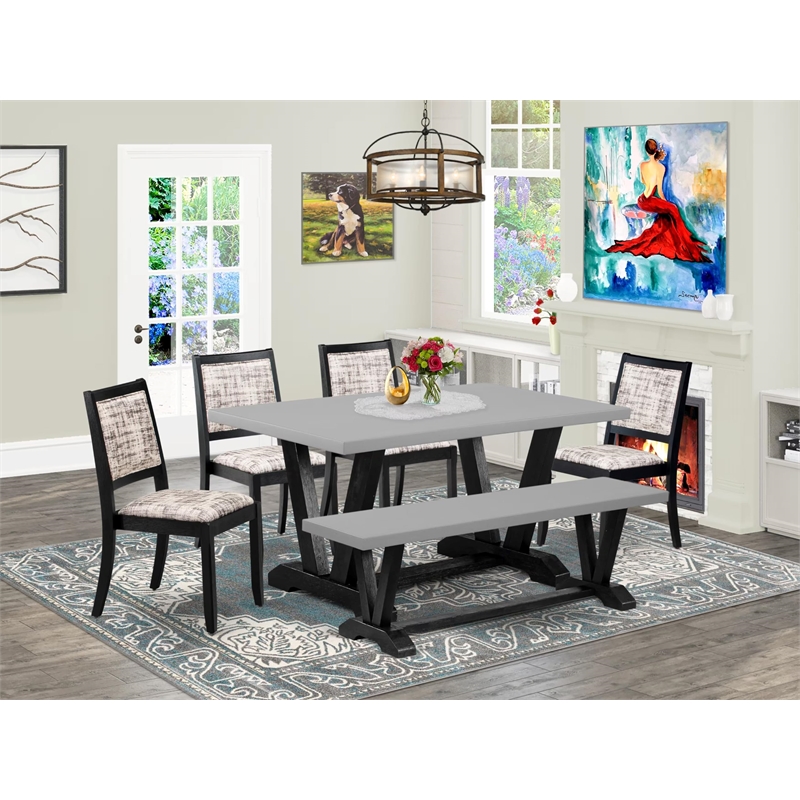 East West Furniture V-Style 6-Piece Dining Table Set in Cement Finish