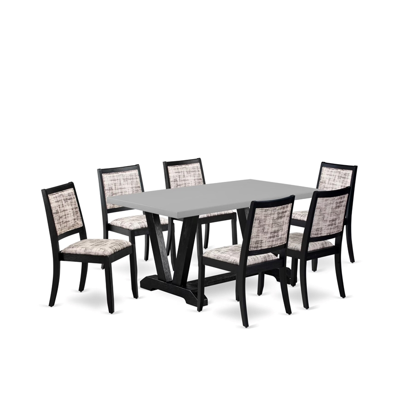 East West Furniture V-Style 7-Piece Kitchen Table Set in Cement Finish