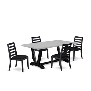 East West Furniture V-Style 5-Piece Dining Table Set in Cement Finish