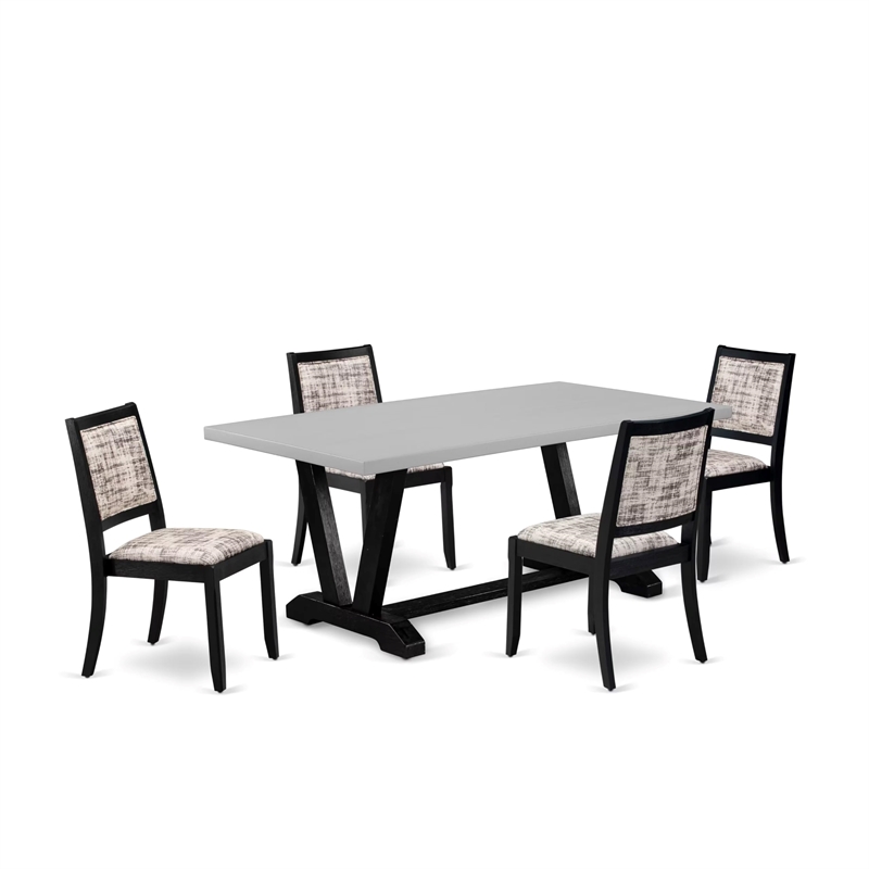 East West Furniture V-Style 5-Piece Kitchen Dining Set in Cement Finish
