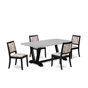 East West Furniture V-Style 5-Piece Kitchen Dining Set in Cement Finish