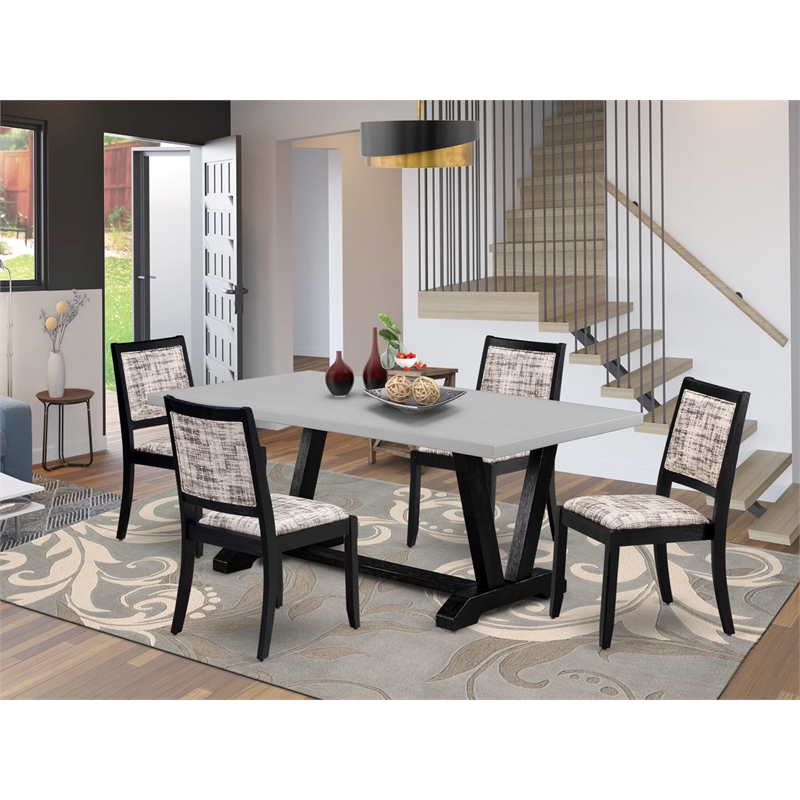 East West Furniture V-Style 5-Piece Kitchen Dining Set in Cement Finish