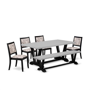 East West Furniture V-Style 6-Piece Dining Room Set in Cement Finish
