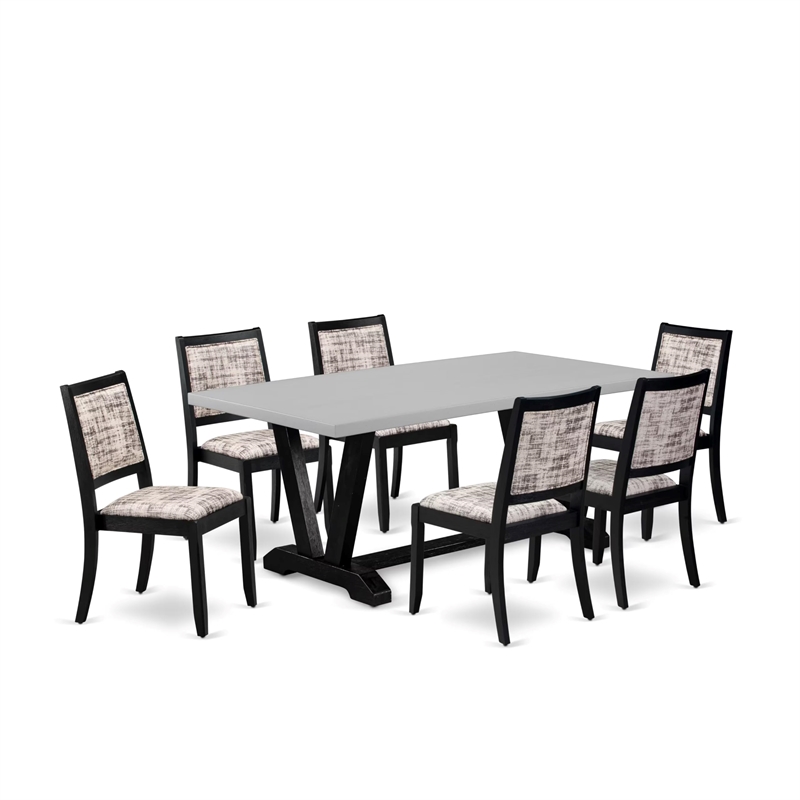 East West Furniture V-Style 7-Piece Modern Dining Table Set in Cement Finish
