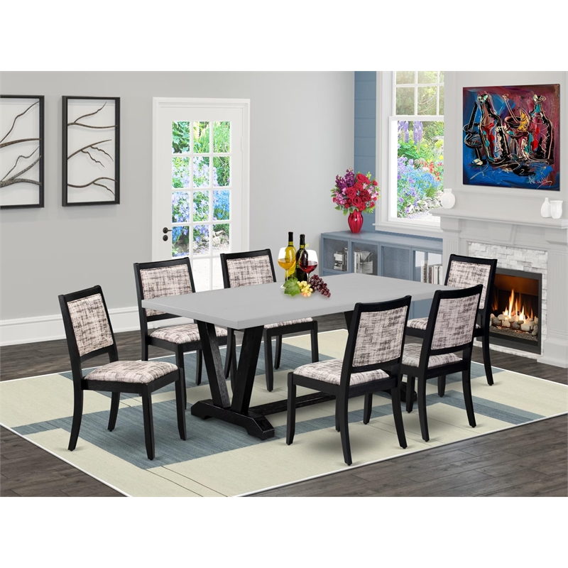 East West Furniture V-Style 7-Piece Modern Dining Table Set in Cement Finish