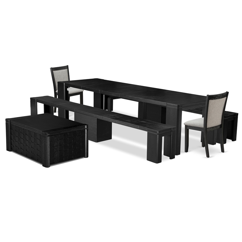 East West Furniture Xtenczar 6 -Piece Dining Room Table Set in Black Finish