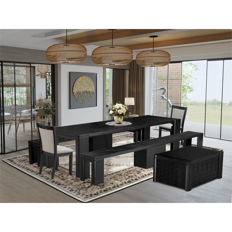 East West Furniture Xtenczar 6 -Piece Dining Room Table Set in Black Finish