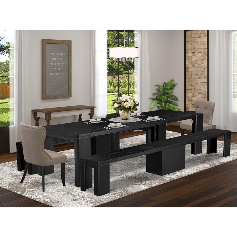 East West Furniture Xtenczar 5 -Piece Dining Room Table Set in Black Finish