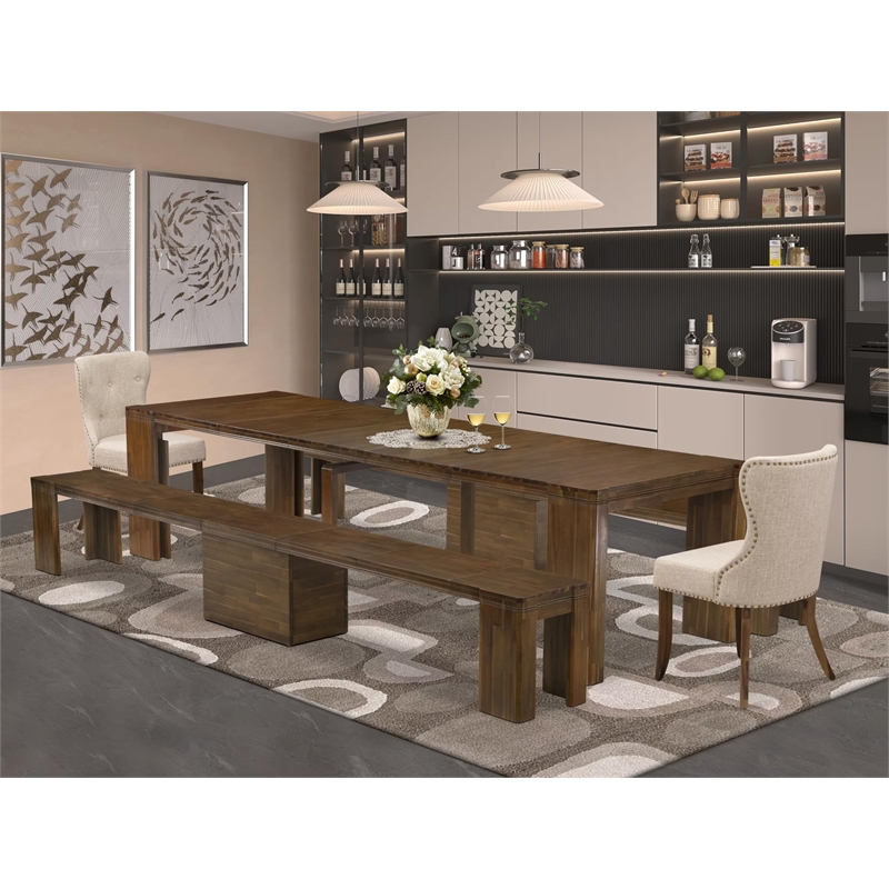 East West Furniture Xtenczar 5-Piece Extendable Dining Set in Walnut Finish