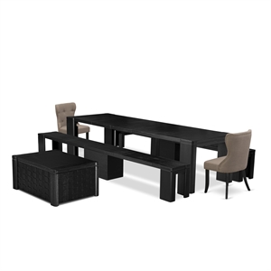 East West Furniture Xtenczar 6 -Piece Dining Room Table Set in Black Finish
