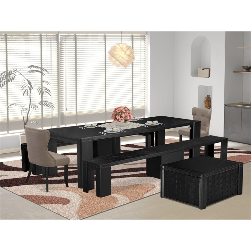 East West Furniture Xtenczar 6 -Piece Dining Room Table Set in Black Finish