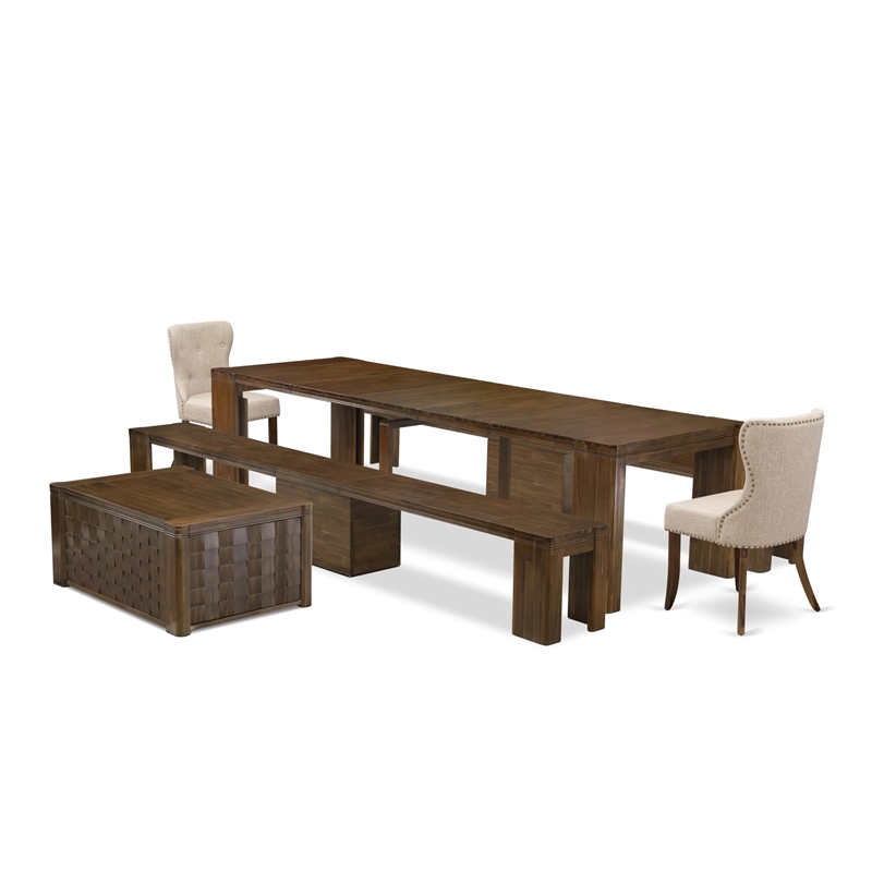 East West Furniture Xtenczar 6-Piece Extendable Dining Set in Walnut Finish